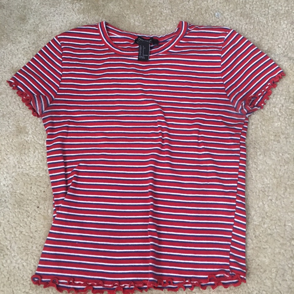 Forever 21: Red/white/blue striped ruffled edges